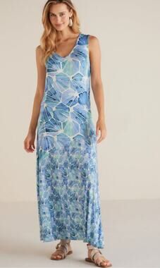 Soft Surroundings Women size Small Castel Maxi Dress Blue White